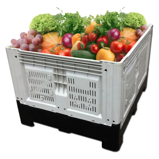 Usine Heavy Duty grand ventilé/Mesh HDPE empilable de stockage d'entrepôt Conteneur agricole pliable/pliable/boîte de palette en plastique pliable pour fruits et légumes